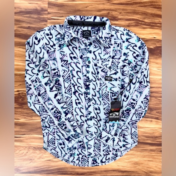 New Billabong Abstract Pattern Fleece Button Down Shirt Jacket Shacket - Picture 6 of 6